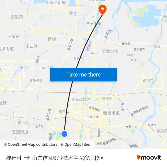 槐行村 to 山东信息职业技术学院滨海校区 map