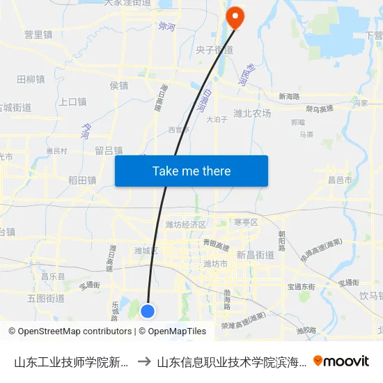 山东工业技师学院新校区 to 山东信息职业技术学院滨海校区 map