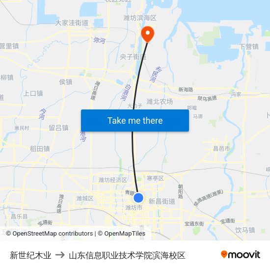 新世纪木业 to 山东信息职业技术学院滨海校区 map