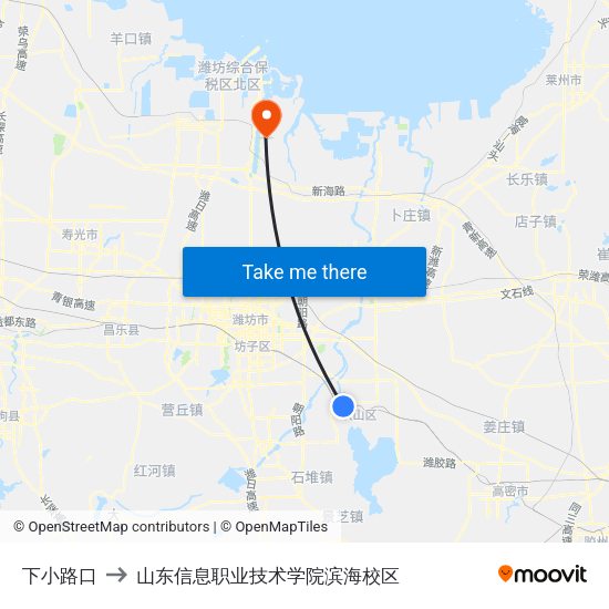 下小路口 to 山东信息职业技术学院滨海校区 map