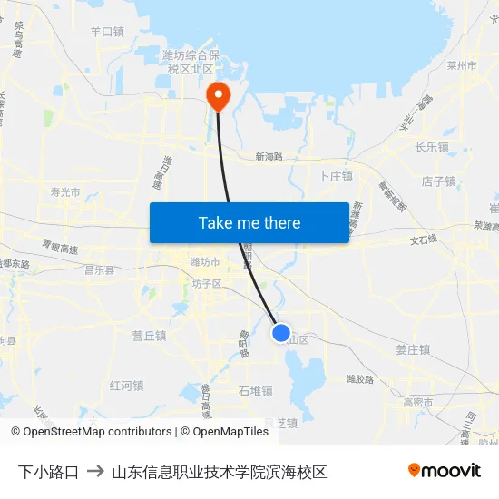 下小路口 to 山东信息职业技术学院滨海校区 map