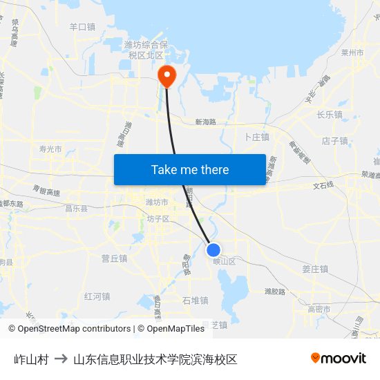 岞山村 to 山东信息职业技术学院滨海校区 map
