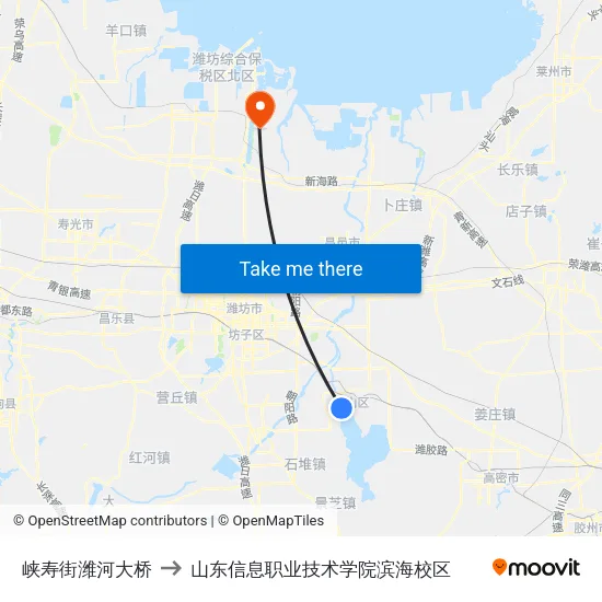 峡寿街潍河大桥 to 山东信息职业技术学院滨海校区 map