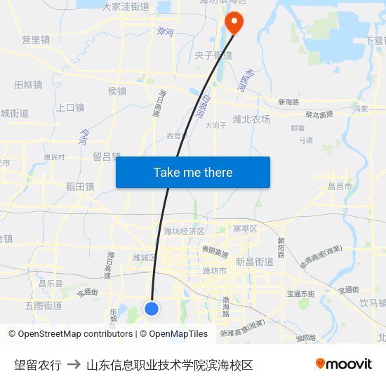 望留农行 to 山东信息职业技术学院滨海校区 map