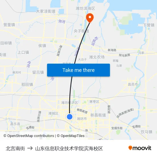 北宫南街 to 山东信息职业技术学院滨海校区 map