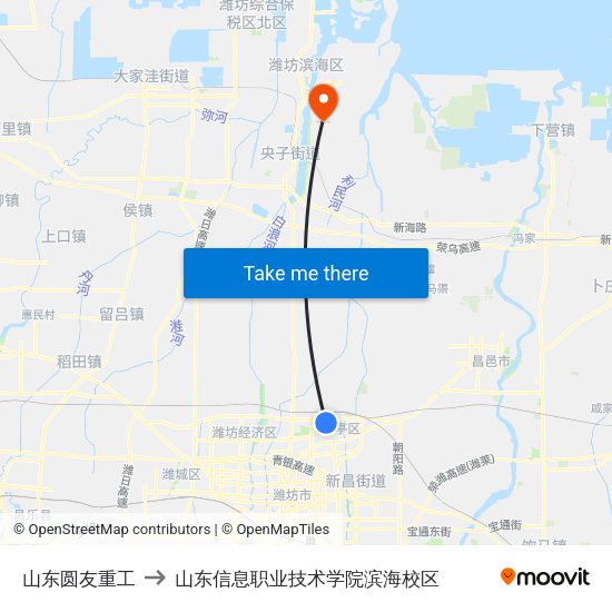 山东圆友重工 to 山东信息职业技术学院滨海校区 map