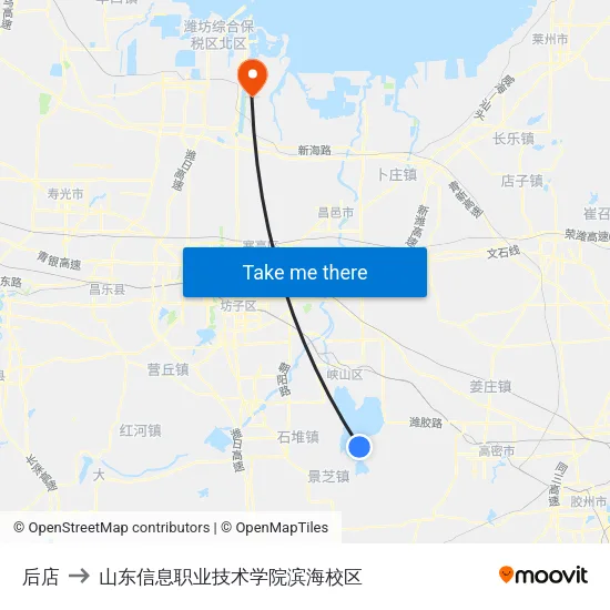 后店 to 山东信息职业技术学院滨海校区 map
