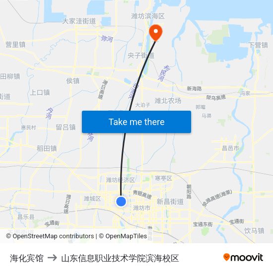 海化宾馆 to 山东信息职业技术学院滨海校区 map