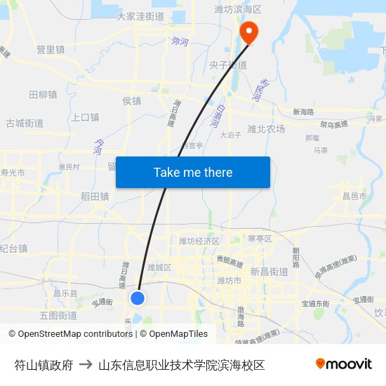 符山镇政府 to 山东信息职业技术学院滨海校区 map