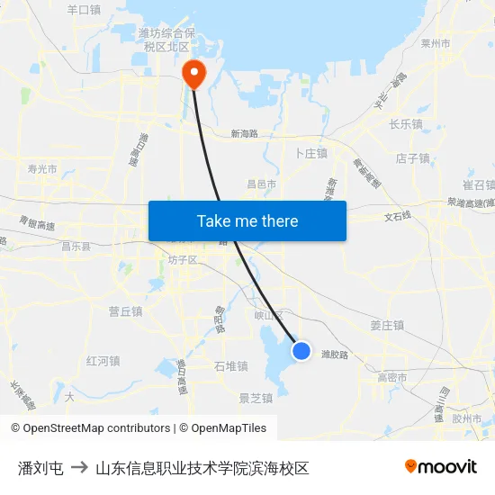 潘刘屯 to 山东信息职业技术学院滨海校区 map