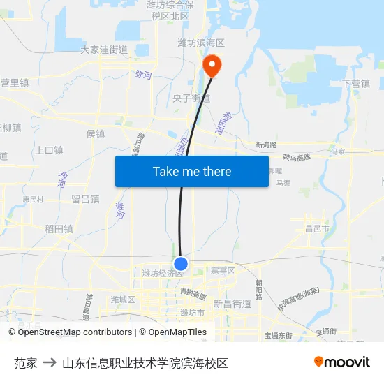 范家 to 山东信息职业技术学院滨海校区 map