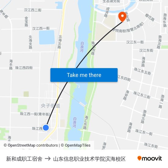 新和成职工宿舍 to 山东信息职业技术学院滨海校区 map