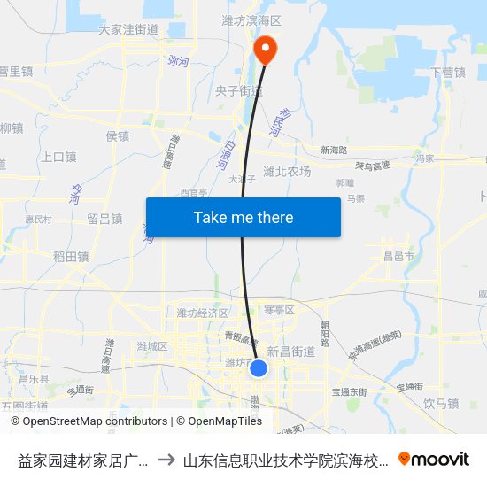 益家园建材家居广场 to 山东信息职业技术学院滨海校区 map