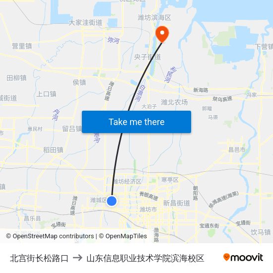 北宫街长松路口 to 山东信息职业技术学院滨海校区 map