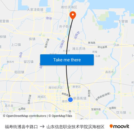 福寿街潍县中路口 to 山东信息职业技术学院滨海校区 map