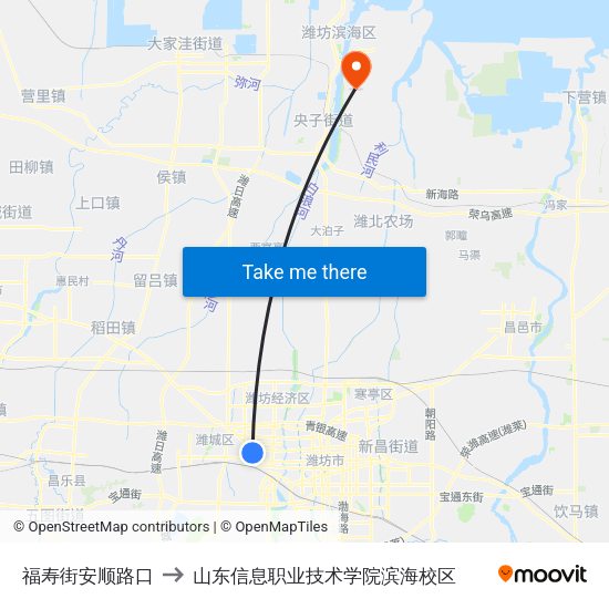 福寿街安顺路口 to 山东信息职业技术学院滨海校区 map