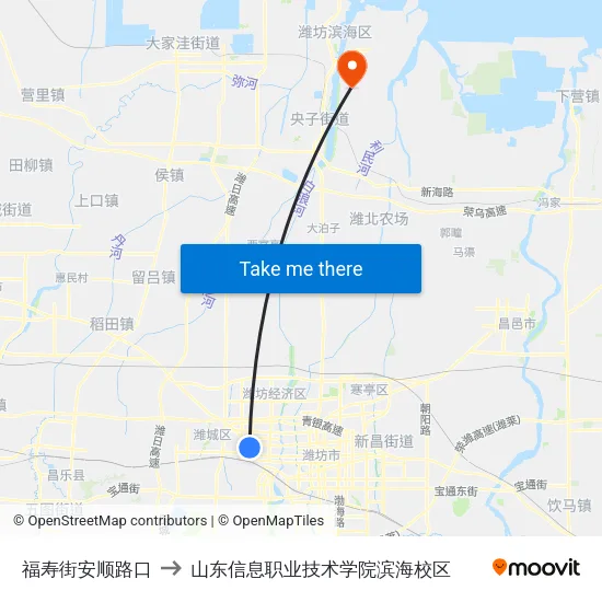 福寿街安顺路口 to 山东信息职业技术学院滨海校区 map