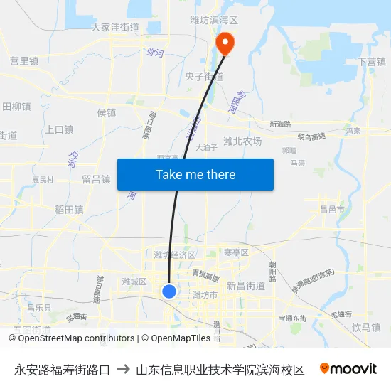 永安路福寿街路口 to 山东信息职业技术学院滨海校区 map