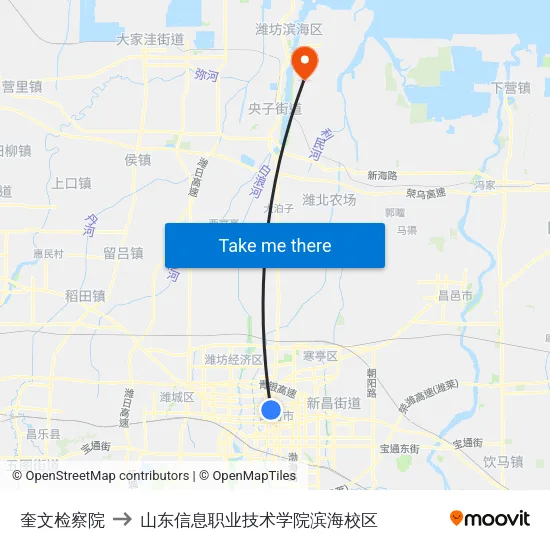奎文检察院 to 山东信息职业技术学院滨海校区 map