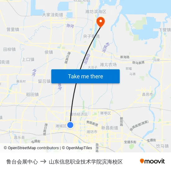 鲁台会展中心 to 山东信息职业技术学院滨海校区 map