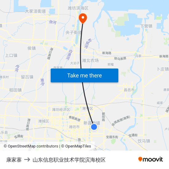 康家寨 to 山东信息职业技术学院滨海校区 map