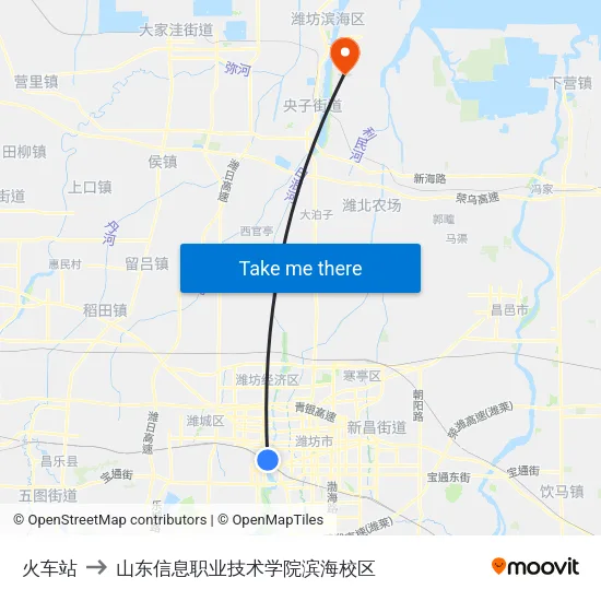 火车站 to 山东信息职业技术学院滨海校区 map