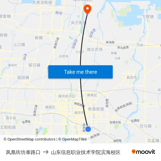 凤凰街坊泰路口 to 山东信息职业技术学院滨海校区 map