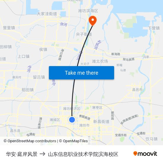 华安·庭岸风景 to 山东信息职业技术学院滨海校区 map