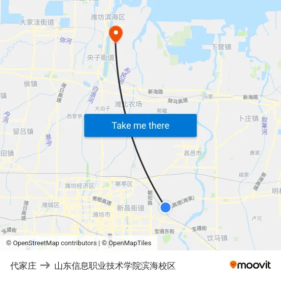代家庄 to 山东信息职业技术学院滨海校区 map