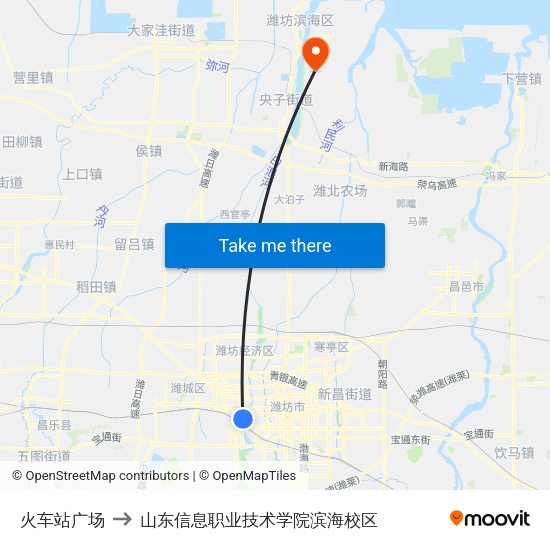 火车站广场 to 山东信息职业技术学院滨海校区 map