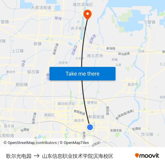 歌尔光电园 to 山东信息职业技术学院滨海校区 map