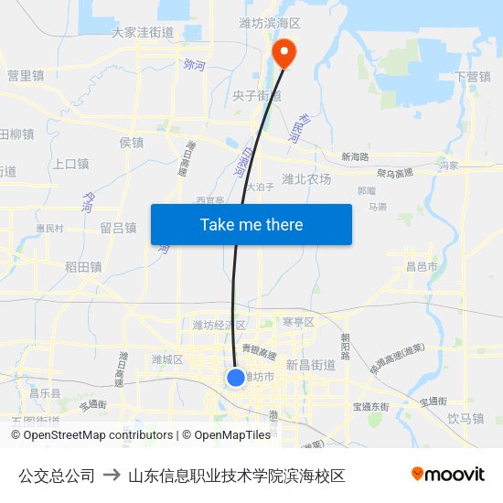 公交总公司 to 山东信息职业技术学院滨海校区 map