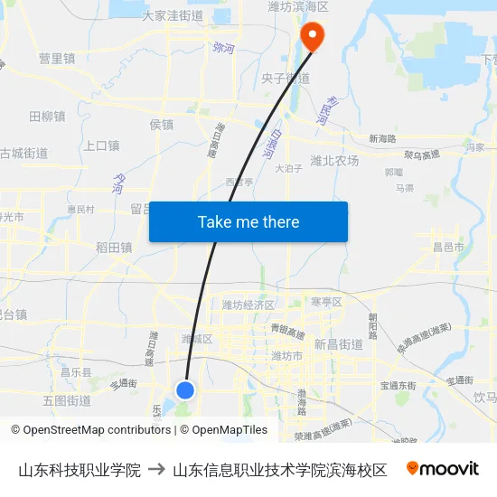 山东科技职业学院 to 山东信息职业技术学院滨海校区 map