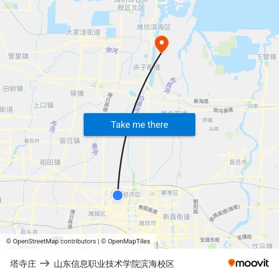塔寺庄 to 山东信息职业技术学院滨海校区 map