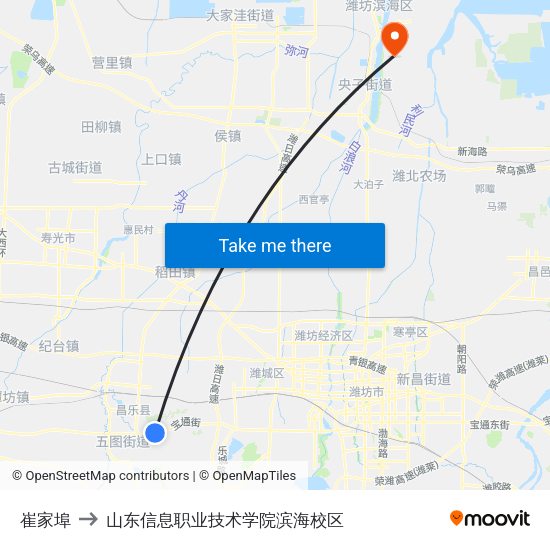 崔家埠 to 山东信息职业技术学院滨海校区 map