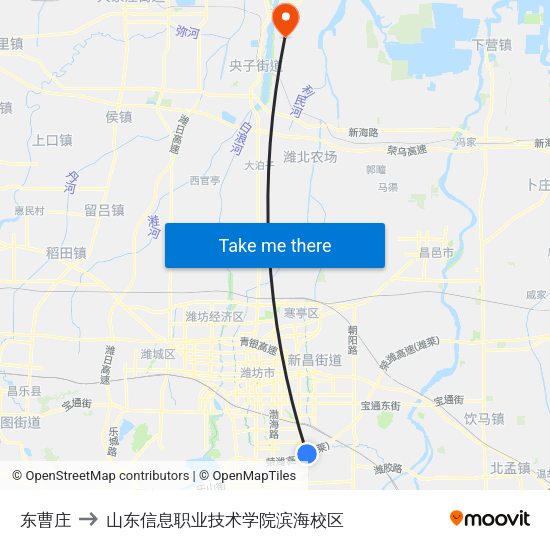 东曹庄 to 山东信息职业技术学院滨海校区 map