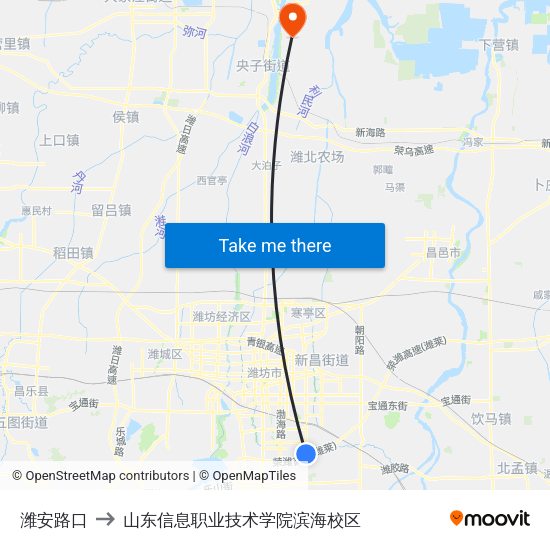 潍安路口 to 山东信息职业技术学院滨海校区 map