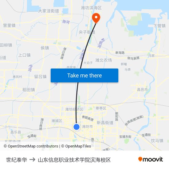 世纪泰华 to 山东信息职业技术学院滨海校区 map