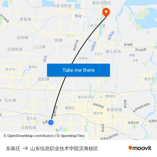 东南庄 to 山东信息职业技术学院滨海校区 map