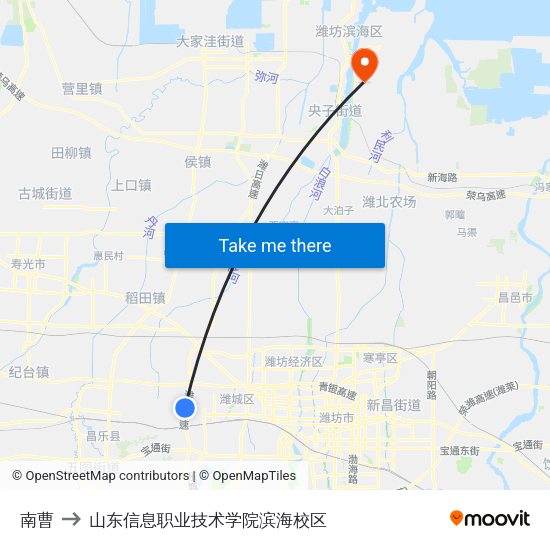 南曹 to 山东信息职业技术学院滨海校区 map