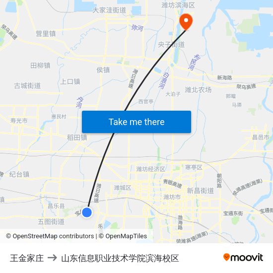 王金家庄 to 山东信息职业技术学院滨海校区 map