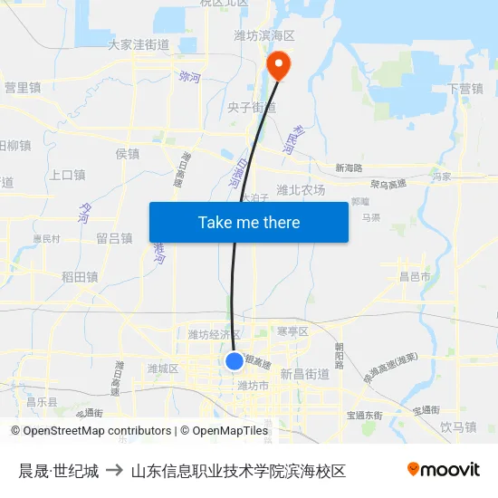 晨晟·世纪城 to 山东信息职业技术学院滨海校区 map