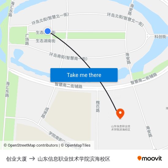 创业大厦 to 山东信息职业技术学院滨海校区 map
