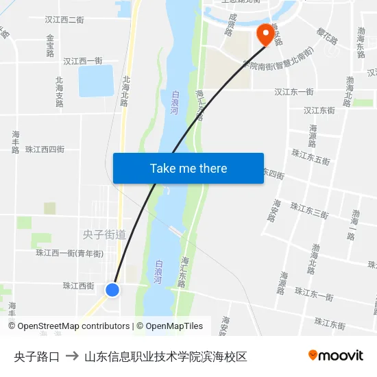央子路口 to 山东信息职业技术学院滨海校区 map
