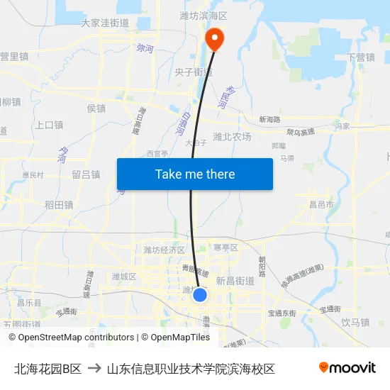 北海花园B区 to 山东信息职业技术学院滨海校区 map