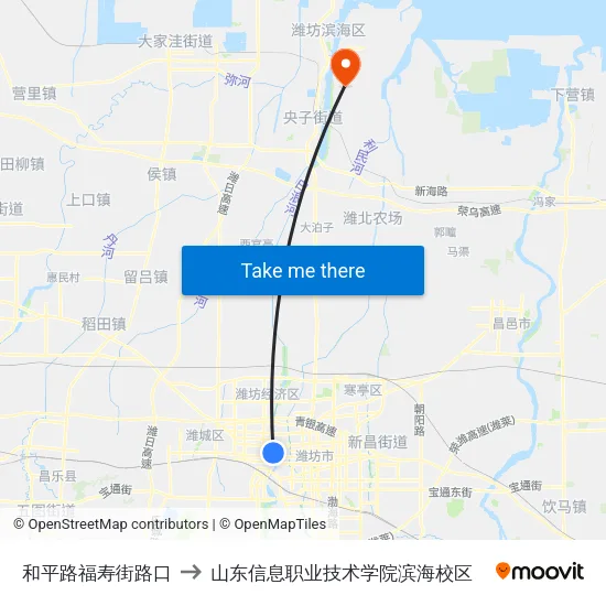和平路福寿街路口 to 山东信息职业技术学院滨海校区 map