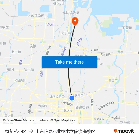 益新苑小区 to 山东信息职业技术学院滨海校区 map