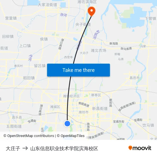 大庄子 to 山东信息职业技术学院滨海校区 map