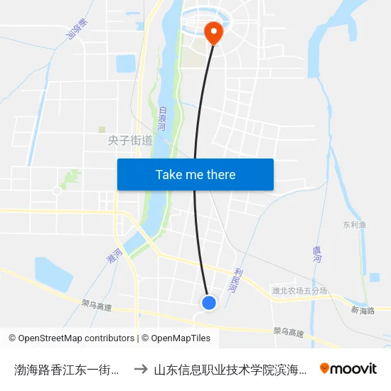 渤海路香江东一街路口 to 山东信息职业技术学院滨海校区 map