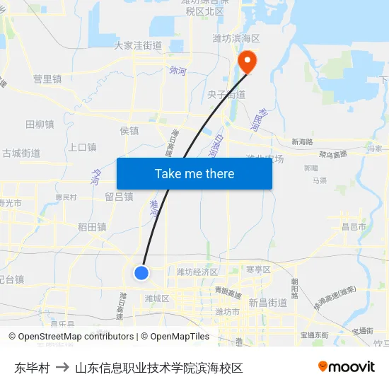 东毕村 to 山东信息职业技术学院滨海校区 map
